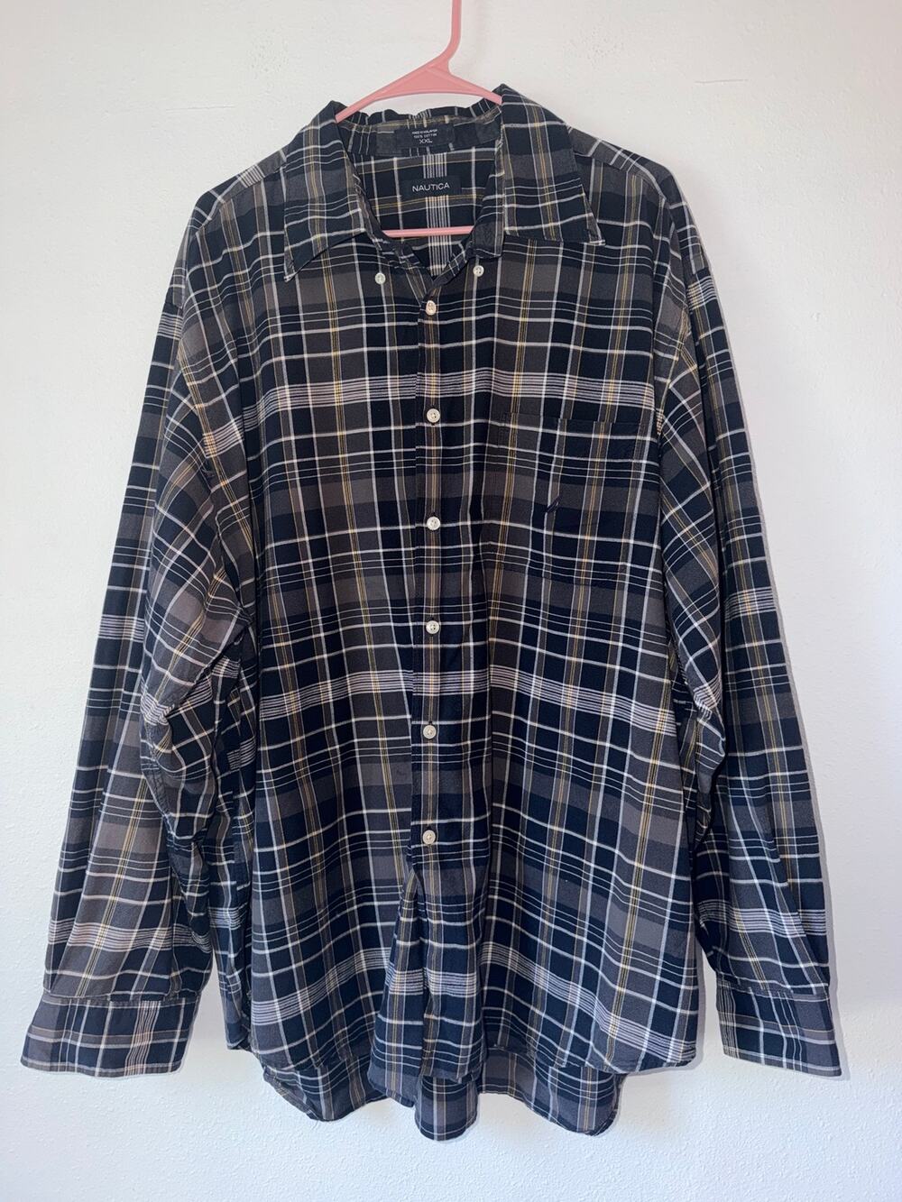 Mens Nautica Blue White Plaid Collared Long Sleeve Button Down Shirt Size  XXL